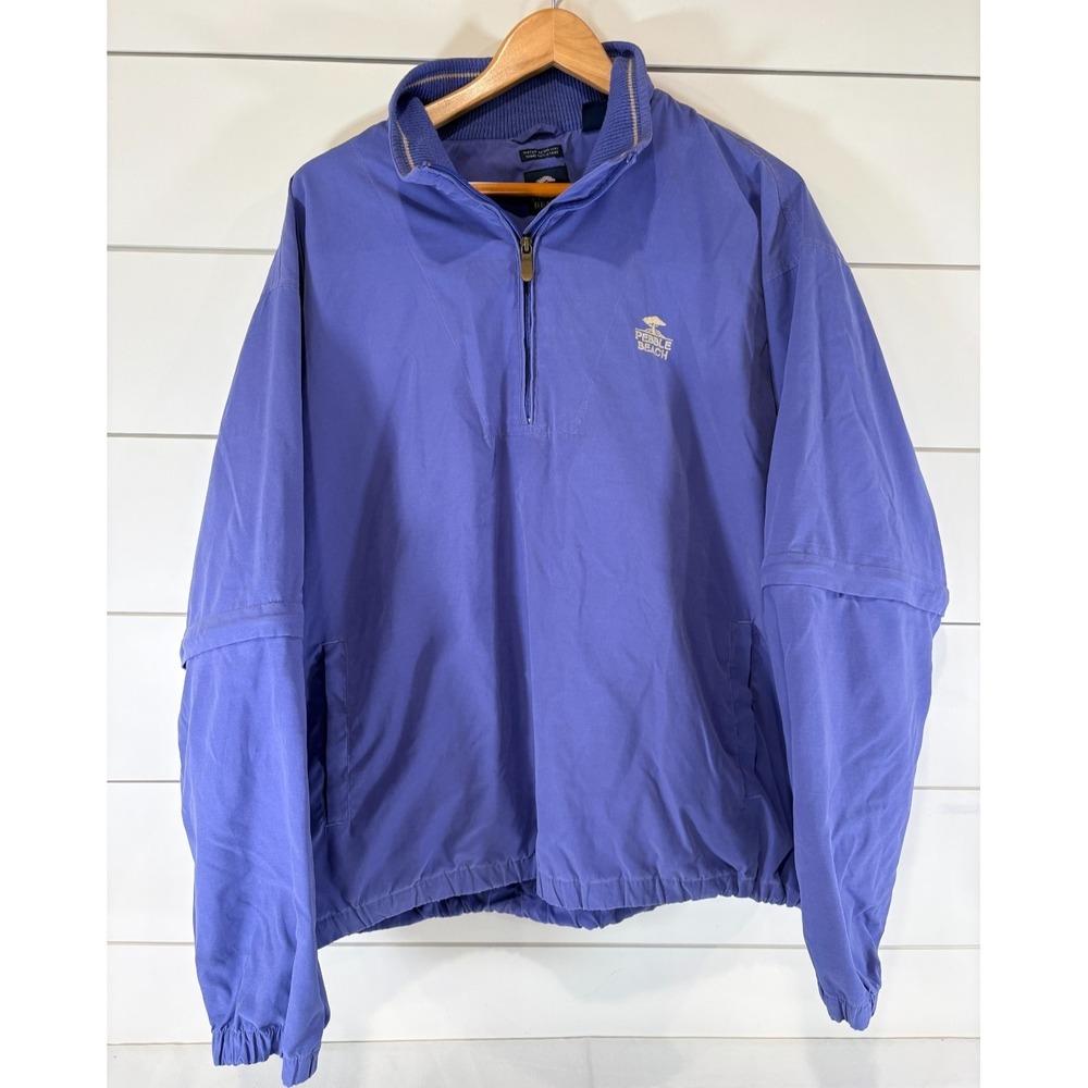 Vintage Pebble Beach Golf Jacket‎ Men's XL Blue Bomber Windbreaker 1/4 Zip